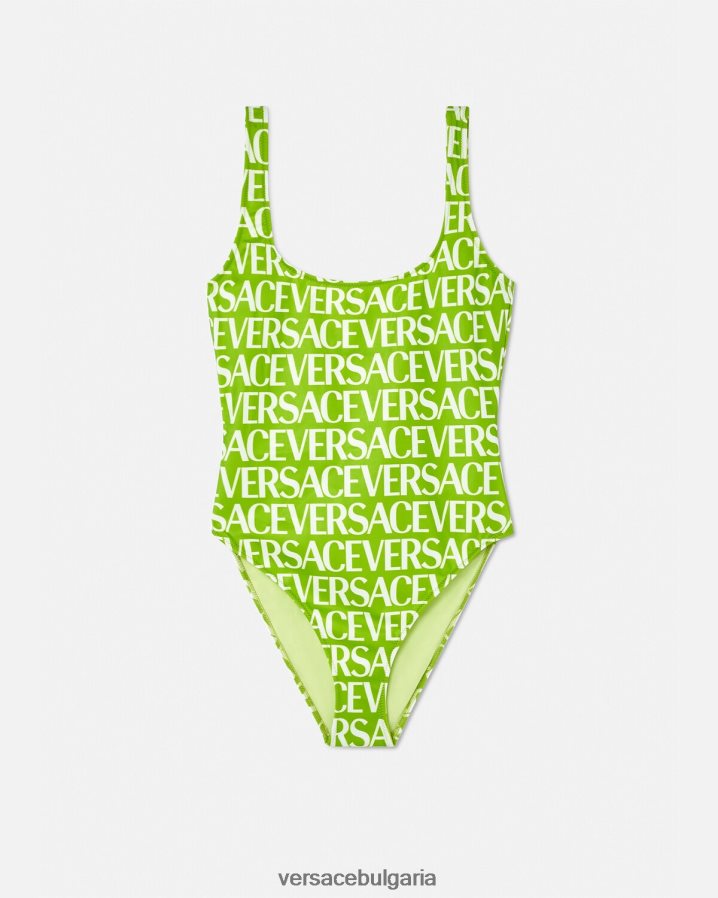 Жени Versace цял бански с лого N0824Z1171 зелено и печат бельо и плажно облекло