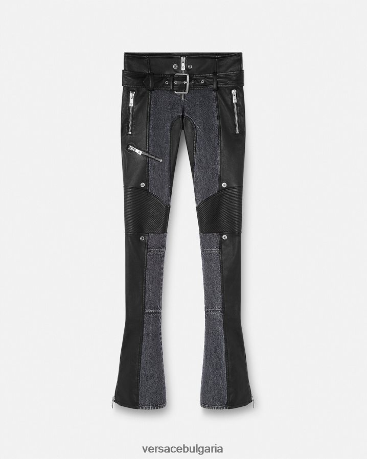 Жени Versace дънкови кожени панталони N0824Z224 черен облекло