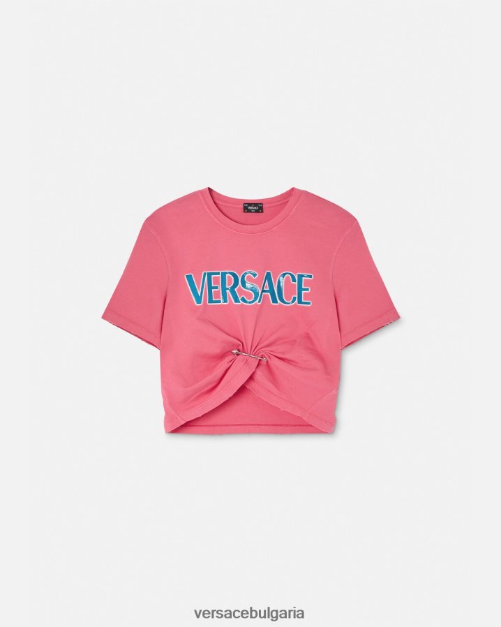 Жени Versace тениска с лого на безопасна игла N0824Z139 розово облекло