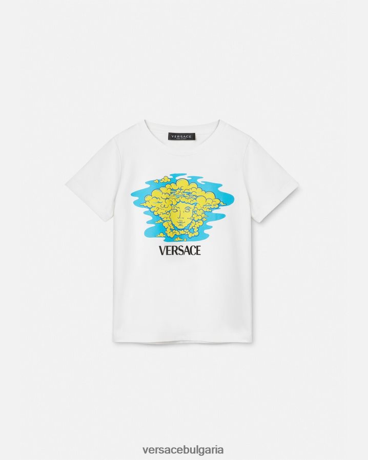 деца Versace тениска с лого на медуза N0824Z2127 бяло и печат облекло