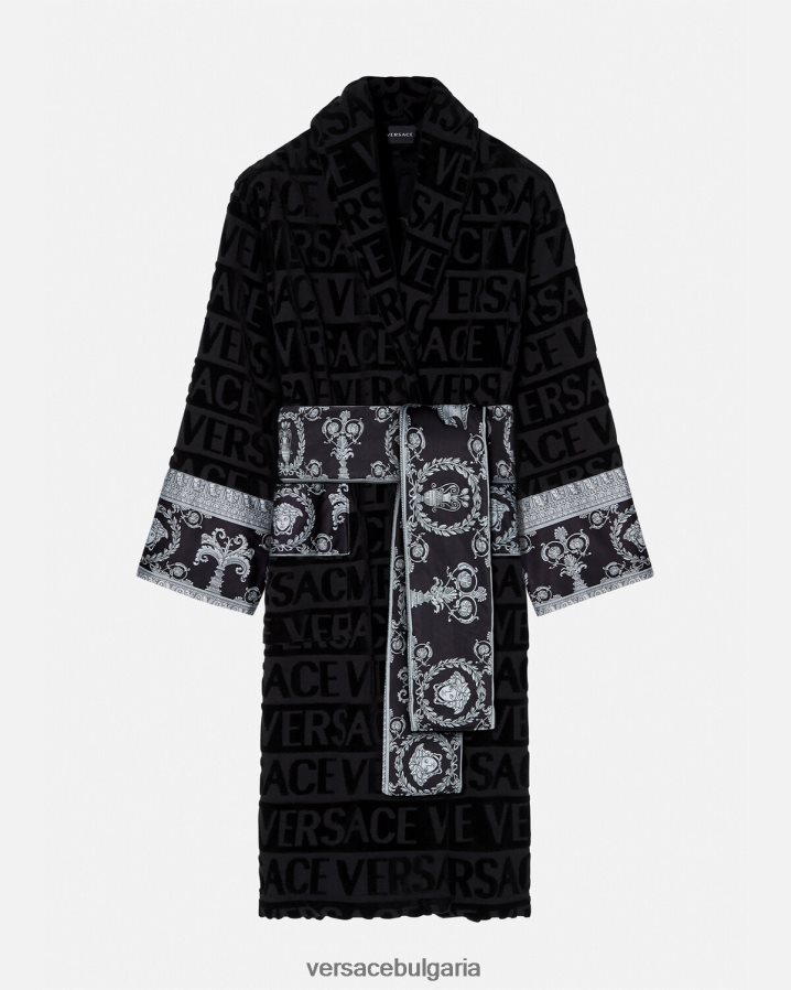 мъже Versace Кристал и бароков халат за младоженеца N0824Z1743 черен бельо и плажно облекло
