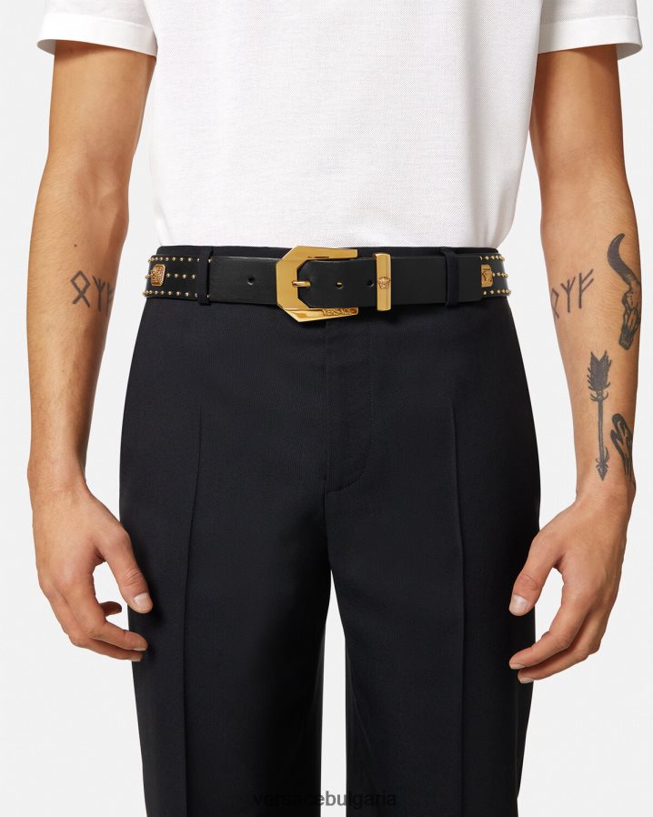 мъже Versace кожен колан с шипове medusa heritage N0824Z1625 черен аксесоари