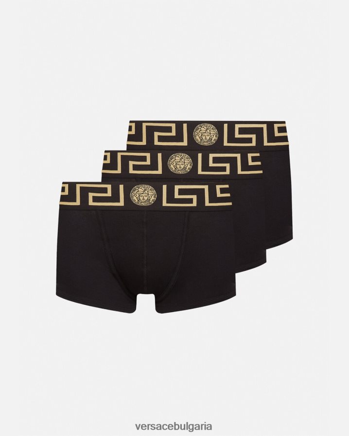 мъже Versace greca бордюрни куфари 3-пак N0824Z1750 черен бельо и плажно облекло