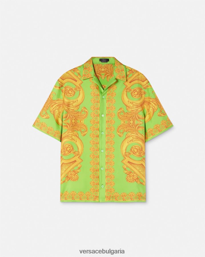 мъже Versace копринена риза barocco 660 N0824Z1317 златно и зелено облекло