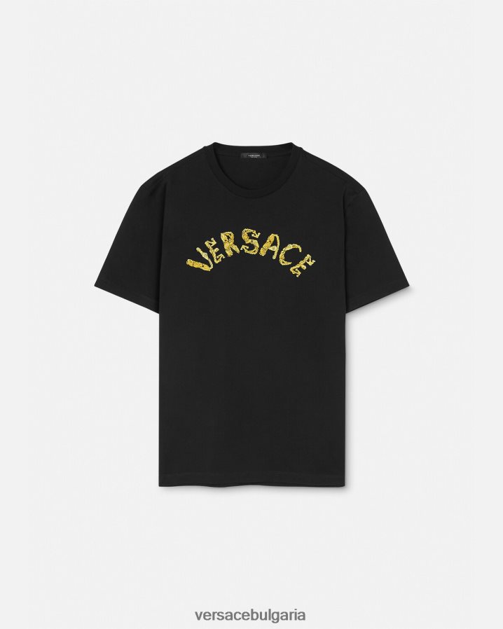 мъже Versace тениска с бароково лого с мида N0824Z1359 черен облекло