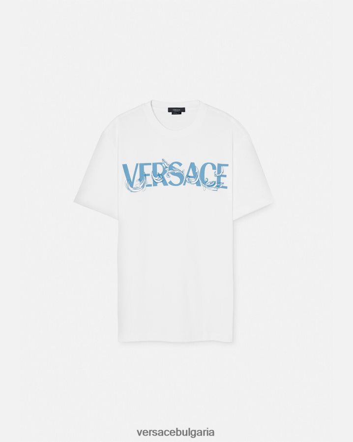 мъже Versace тениска с лого на бароко силует N0824Z1366 бяло облекло