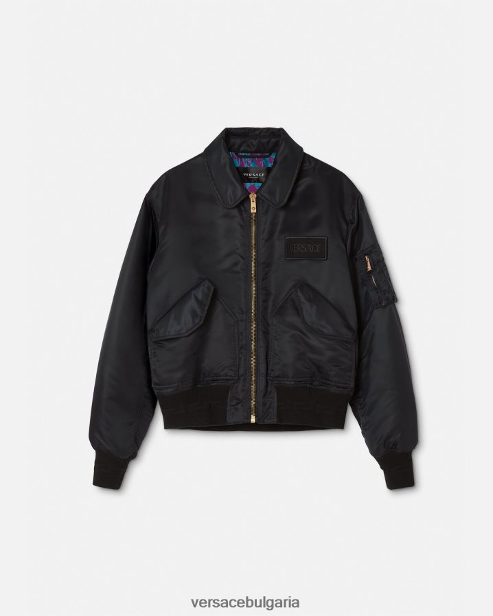 мъже Versace бомбър яке с кръпка с лого N0824Z1250 черен облекло